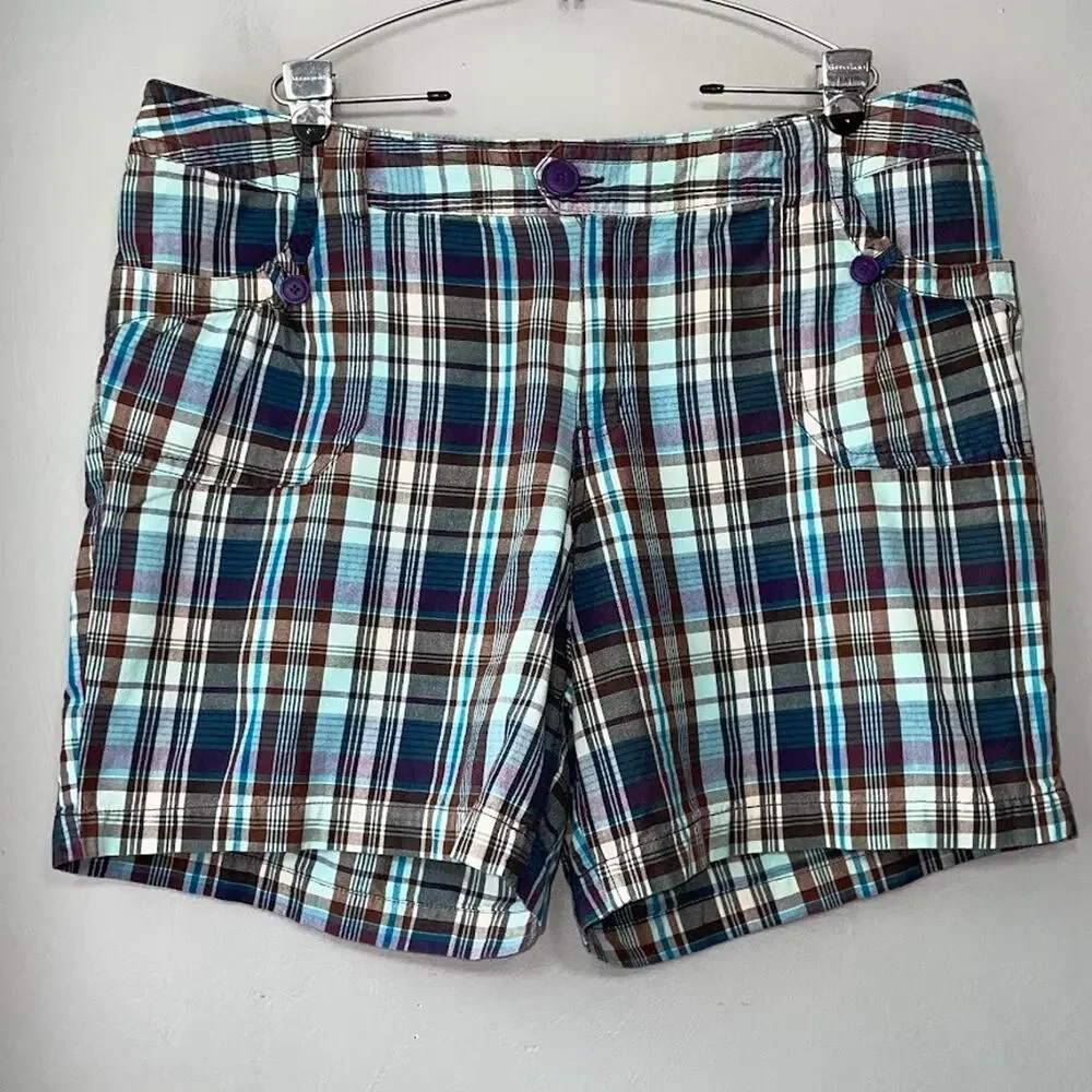 JMS Just My Size Women Plus 22W Teal Blue Plaid Shorts Y2K Preppy Casual Country